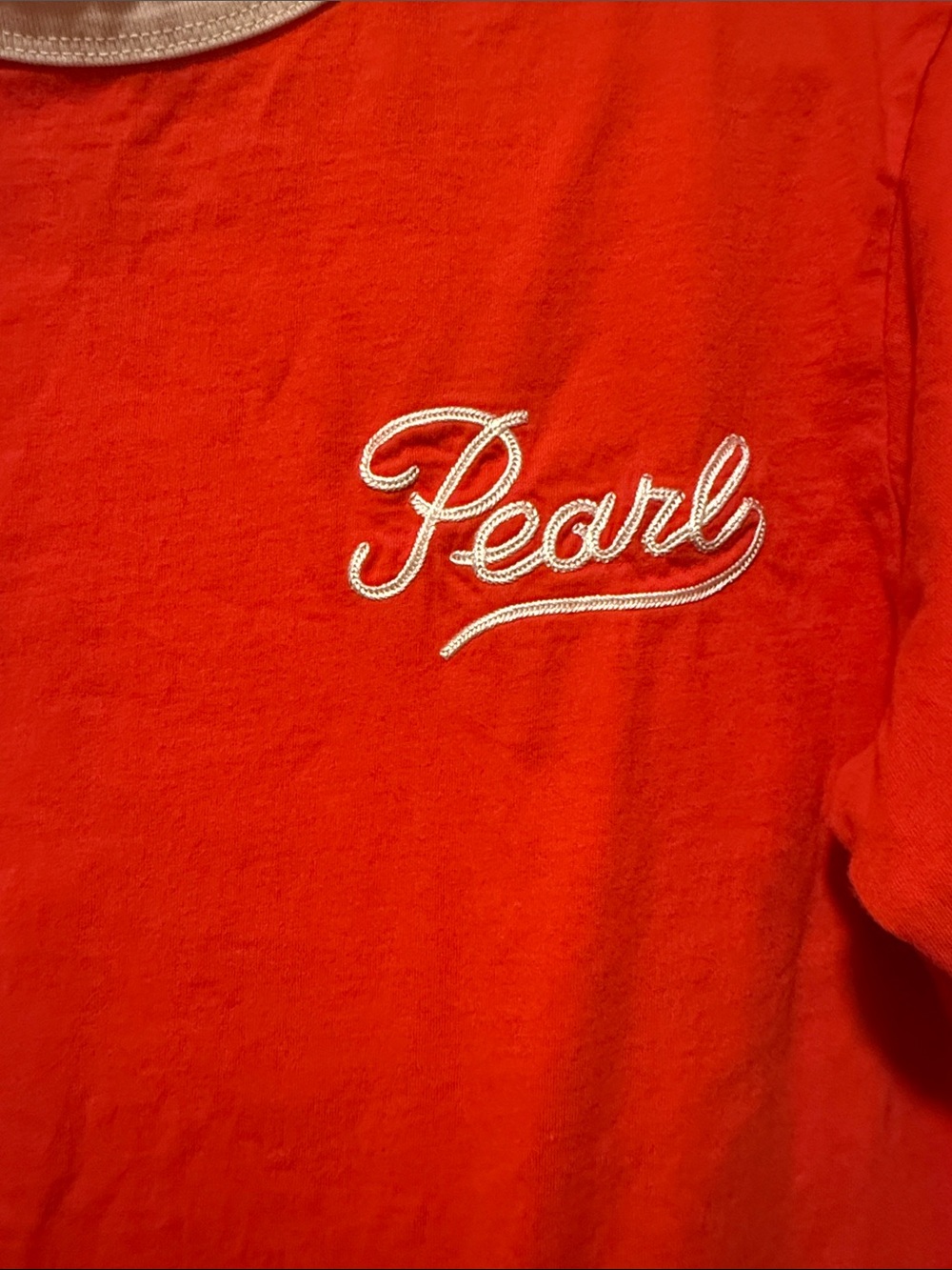 River Rd Pearl Script Red Ringer Tee with Cream Trim - Picture 3 of 4